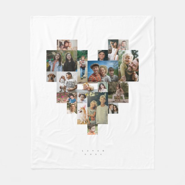 Herzförmiges Foto-Mosaik mit zwanzig Bildern Fleecedecke (Vorderseite)