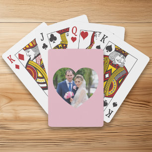 Herzförmiges Hochzeitsfoto Rosa Spielkarten