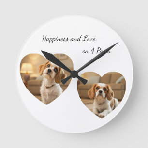 Herzförmiges Hundedesign – „Glück auf vier Pfoten“ Runde Wanduhr