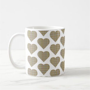 Herzförmiges Karo Tan Blau Weiß Kaffeetasse