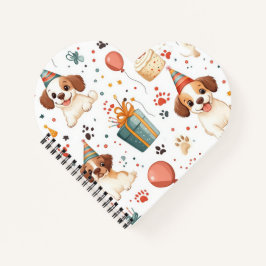 Herzförmiges Notebook mit Welpe-Birthday-Design Notizbuch