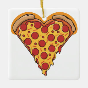 Herzförmiges Pepperoni Pizza Design Keramikornament