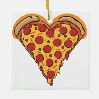 Herzförmiges Pepperoni Pizza Design Keramikornament
