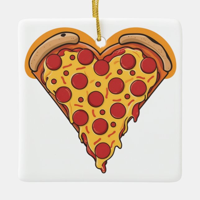 Herzförmiges Pepperoni Pizza Design Keramikornament (Vorderseite)