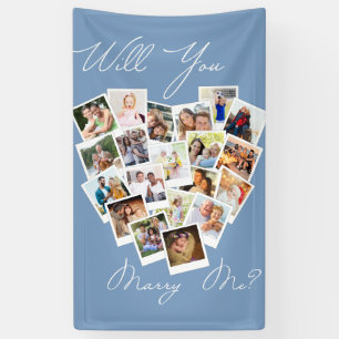 Herzfoto Collage heiraten Sie mir Blue Banner