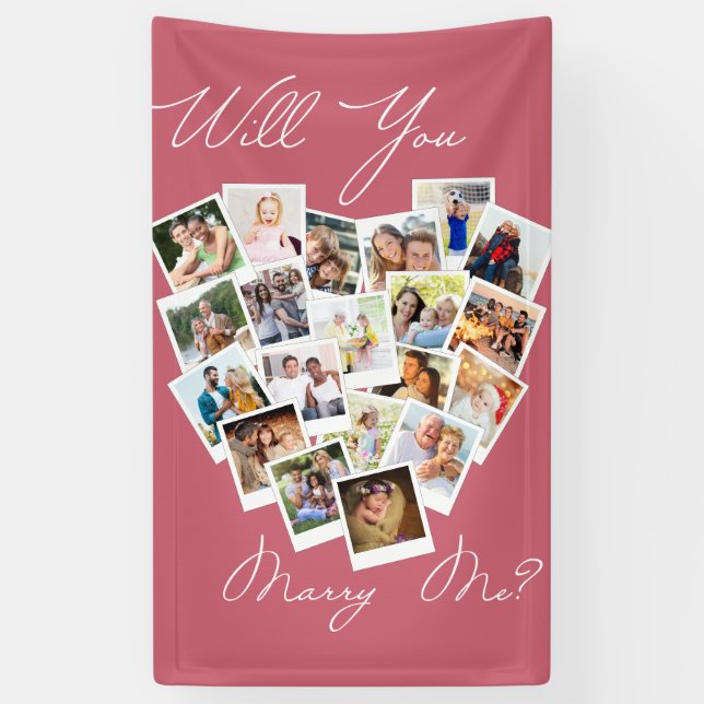 Herzfoto Collage heiraten Sie mir pink Banner (Vertikal)