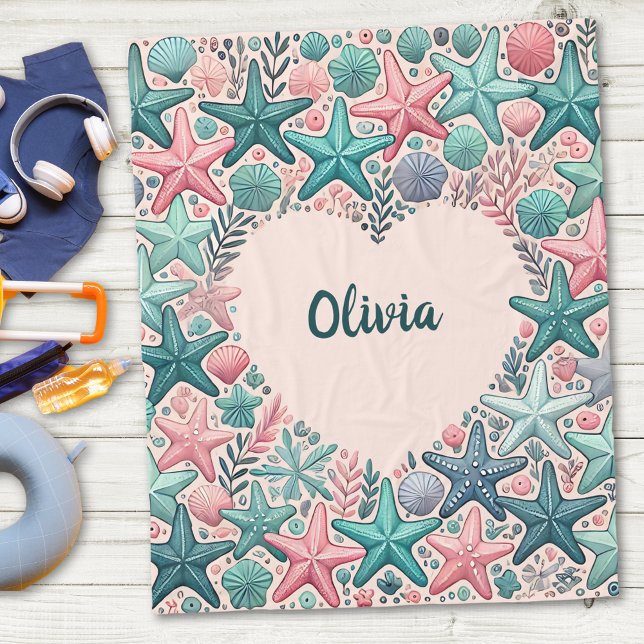 Herzgeformter Rahmen mit farbenfrohen Starfish Fleecedecke (Von Creator hochgeladen)