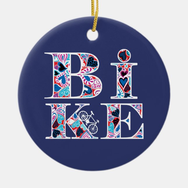 Herzgefüllter Fahrradtext Keramik Ornament (Vorne)
