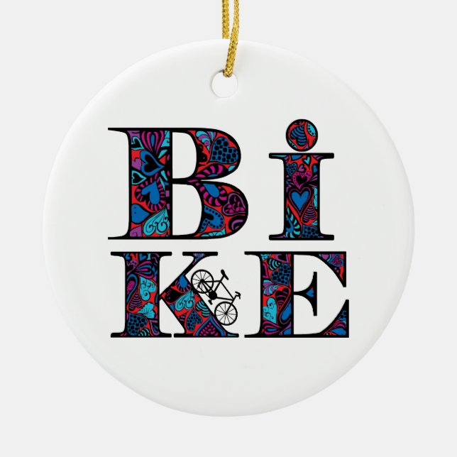 Herzgefüllter Fahrradtext Keramik Ornament (Vorne)