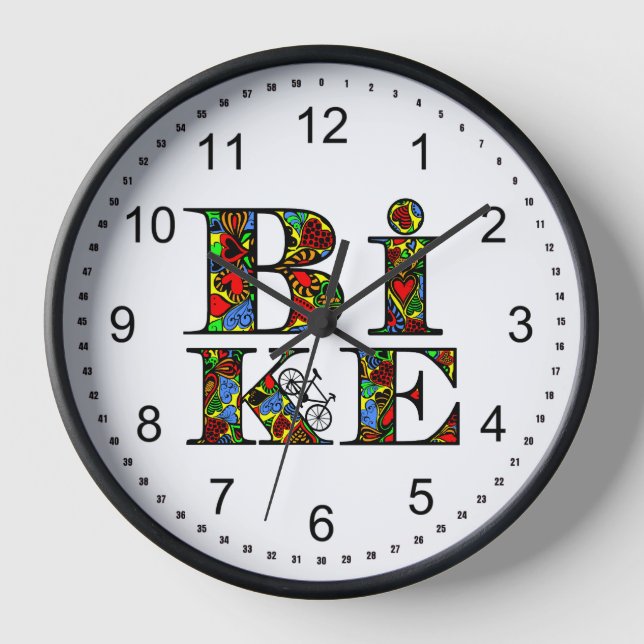 Herzgefüllter Fahrradtext Uhr (Vorderseite)