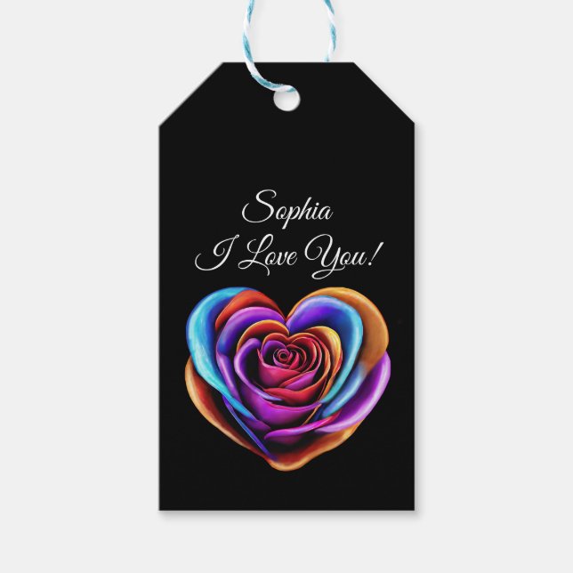 Herzgeprägte farbenfrohe Rose- Geschenkanhänger (Vorderseite)