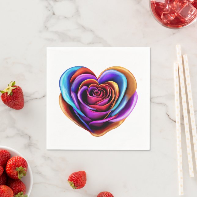 Herzgeprägte farbenfrohe Rose- Serviette (Beispiel)