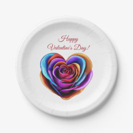 Herzgeprägte farbenfrohe Rose-Valentinstag- Pappteller