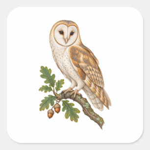 Herzgesichtige Eule mit goldenem Eichenlaub Quadratischer Aufkleber