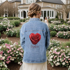 Herzgestalterische Rote Rose-Valentinstag Jeansjacke