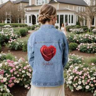 Herzgestalterische Rote Rose-Valentinstag Jeansjacke