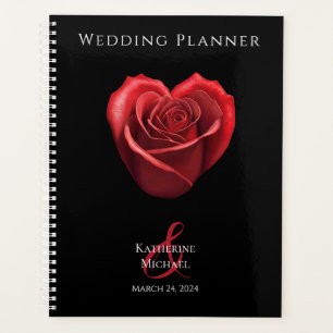 Herzgestalteter Rote Rose-Hochzeitsplaner Planer