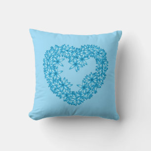 Herzgestreibender Kranz von Blume, Pastel Blau Kissen