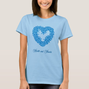 Herzgestreibender Kranz von Blume, Pastel Blau T-Shirt