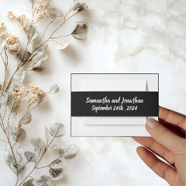 Herzgestreifte Blume auf der Black Gold Foil Hochz Einladungsbanderole