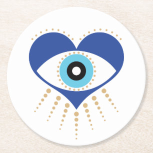 Herzgriechisches Böses Auge Runder Pappuntersetzer