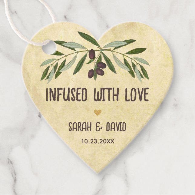 Herzinfarkt mit Olivenöl Liebe Rustikale Hochzeit Geschenkanhänger (Vorderseite)