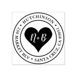 Herzinitialen | Runde Hochzeiten - Rücksendeadress Gummistempel