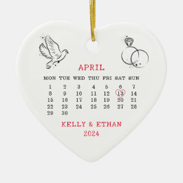 Herzkalender Hochzeitstag April 2024 Keramik Ornament