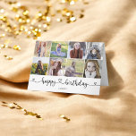 Herzkalligrafie Foto Happy Birthday Karte<br><div class="desc">Die moderne Happy Birthday Grußkarte verfügt über 10 Fotos. 8 auf der Vorderseite,  1 innen und 1 auf der Rückseite der Karte.</div>