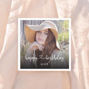 Herzkalligrafie Foto Happy Birthday Serviette