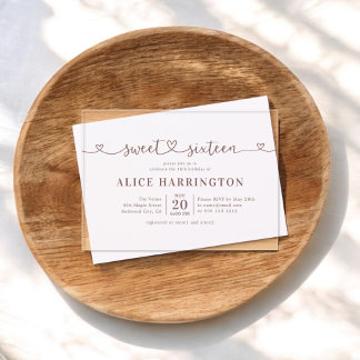 Herzkalligraphie Minimalistisch Brown Sweet 16 Acryleinladungen