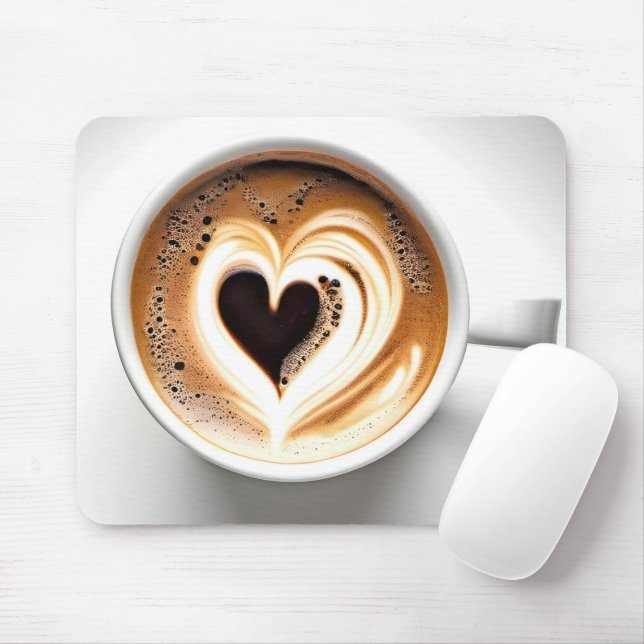 Herzkappuccino im White Coffee Cup Mousepad (Mit Mouse)
