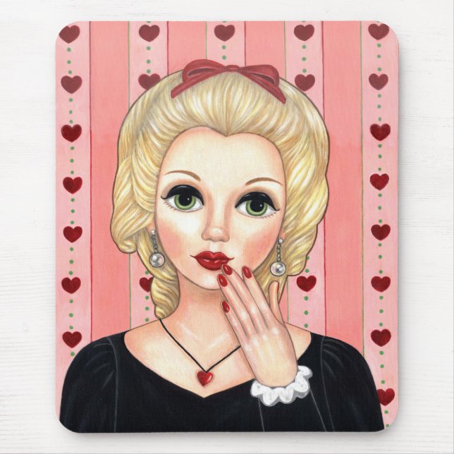Herzklace Girl Blonde Kopf Vase Luscious Lippen Mousepad (Vorne)