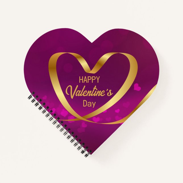 Herzklatsche Gold Happy Valentinstag Lila Notizbuch (Vorderseite)