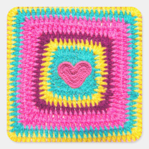 Herzklopfen, Crochet Lovers Kissen Druck Quadratischer Aufkleber