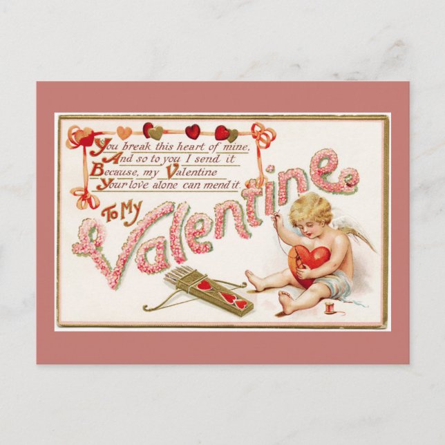 Herzklopfen für meine Valentinrosa Postkarte (Vorderseite)