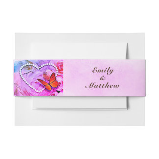 Herzklopfen Pink Roses & Butterflies Hochzeit Einladungsbanderole