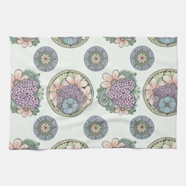 Herzklopfkunst und Blume Geschirrtuch (Horizontal)