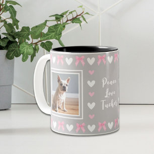 Herzklopfmuster Grau 2 Hund Foto Zweifarbige Tasse