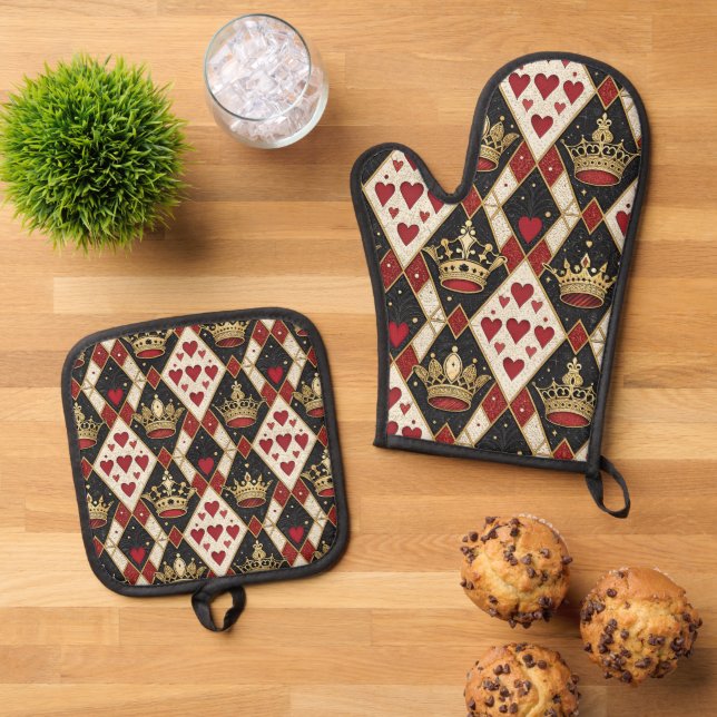 Herzkönigin Ofenhandschuh & Topflappen-Set (Oben Unten)