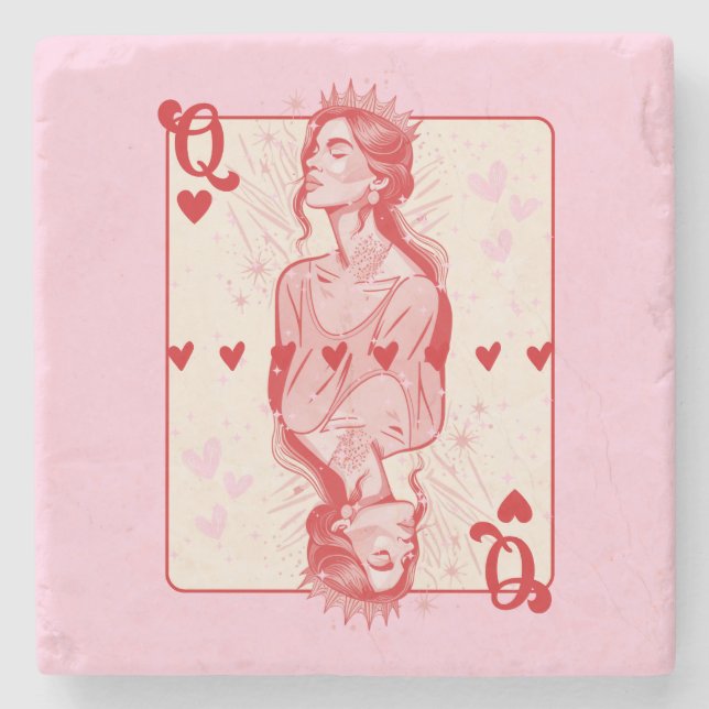 Herzkönigin Pinke Preppy Kunst Steinuntersetzer (Vorderseite)
