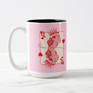 Herzkönigin Rot und Rosa Preppy Kunst Zweifarbige Tasse