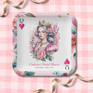 Herzkönigin Spielkarte Rosa Brautdusche Pappteller