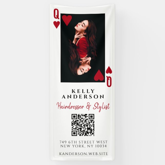 Herzkönigin Weiblich Foto QR Code Friseur Banner (Vertikal)