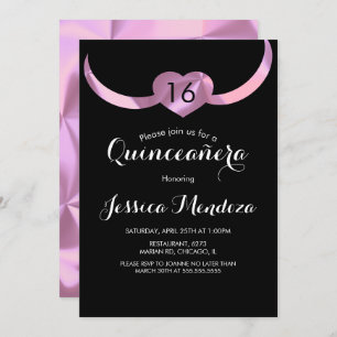 Herzkronen Quinceañera Sweet 16 Pink Foil Einladung