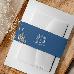 Herzkronenmonogramm dunkelblaue und weiße Hochzeit Einladungsbanderole