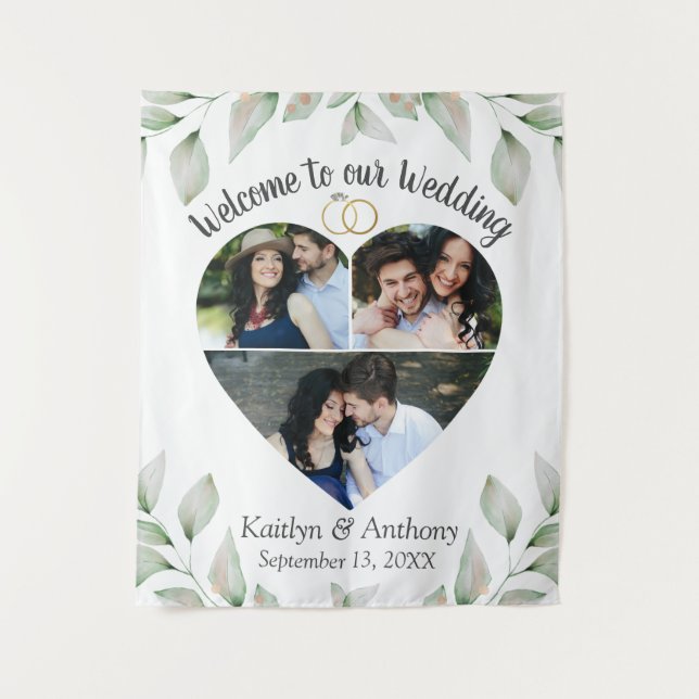 Herzlich gestaltete Foto Collage Wedding Willkomme Wandteppich (Vorderseite)