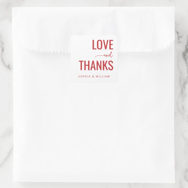 Herzlich rote Liebe Dank Quadratischer Aufkleber (Tasche)