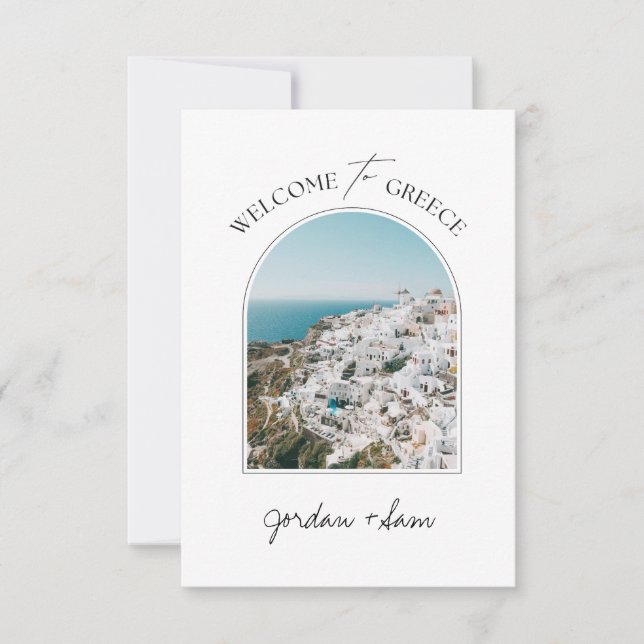 Herzlich willkommen auf der griechischen Santorini Dankeskarte (Vorderseite)