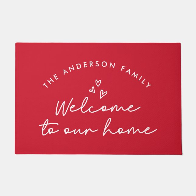 Herzlich willkommen auf unserer Zuhause. Fußmatte (Vorderseite)